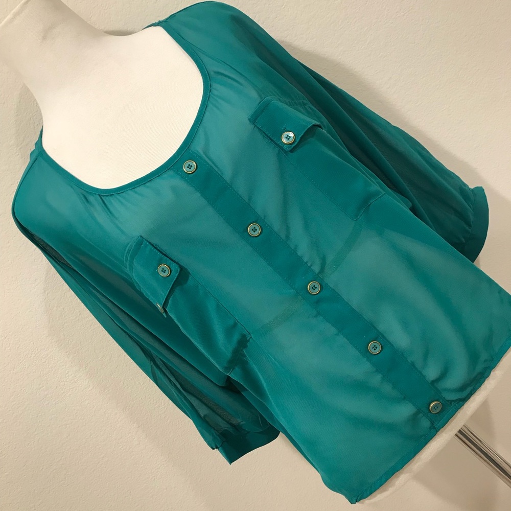 Forever 21 Turquoise 3/4 Sleeve Sheer Blouse